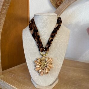 Leopard Necklace with Peach Crystal Heart Pendant